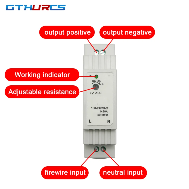 [ZX-A4600701] DIN Rail Switching Power Supply, 15 V DC 1 A Output, 15 W, 100-240 V AC Input