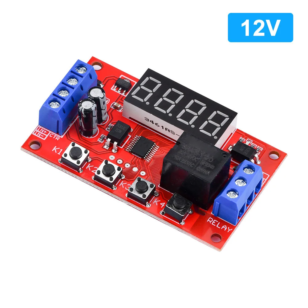 [ZX-10F93F88] Time Delay Relay Module with LED Display, 12 V DC, 0.1 s to 999 min, 32 Modes