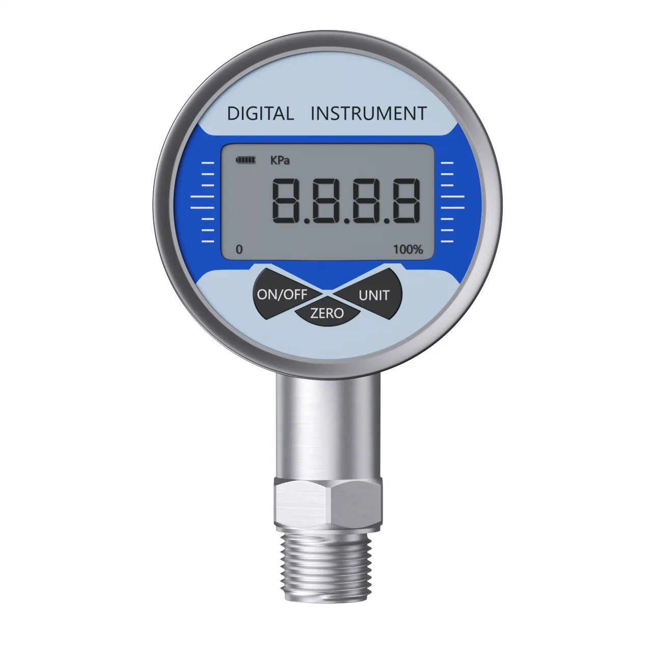 [ZX-F47C2DDA] Digital Pressure Gauge -1 to 10 bar, G1/2 Radial, 60 mm Dial, LCD, Battery Powered