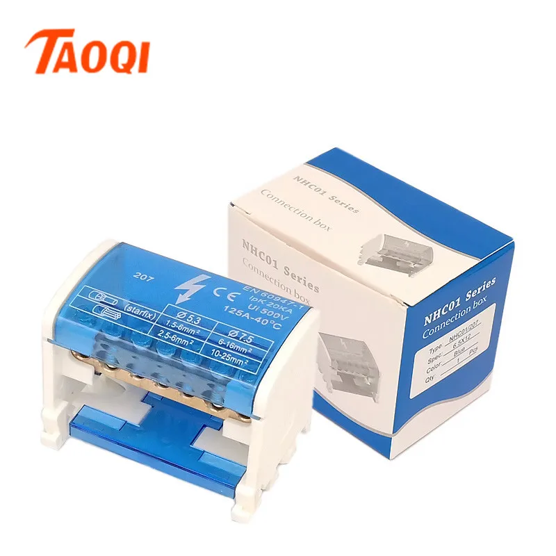 [ZX-56E7BD52] DIN Rail Distribution Terminal Block NHC01-207, 2 x 7 Holes, 125 A, 500 V