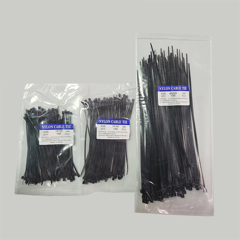 [ZX-DDCC794F] Nylon Cable Tie Assortment, Black, 300 Pieces, 100 Each of 3 x 100, 3 x 150 and 4 x 200 mm