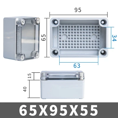 [ZX-DEF25261] Waterproof ABS Junction Box with Clear Cover, IP67, 95 x 65 x 55 mm, Grey